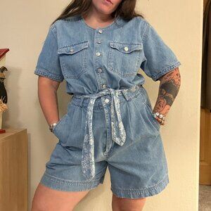Vintage 90s Denim Romper Gloria Vanderbilt Large Petite